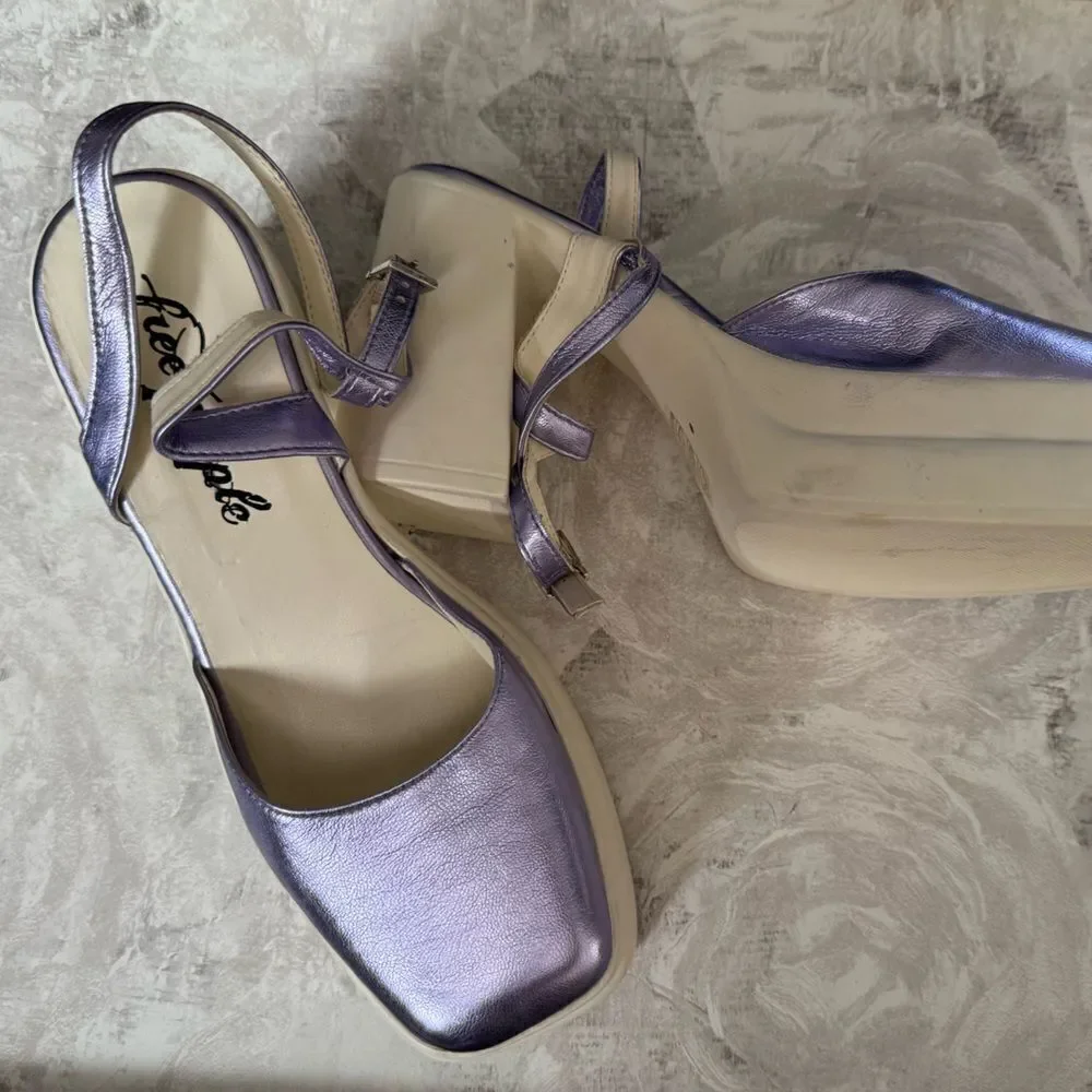 Free People Double Stack Platform Mary Janes PURPLE 37.5